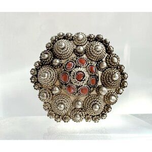 Israeli Made Coral Filigree Beaded Sterling Silver 935 Vintage Pendant